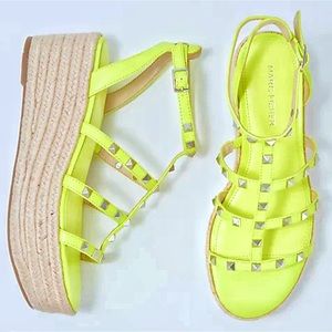 MARC FISHER Neon Yellow Caged Studded Espadrille Sandals